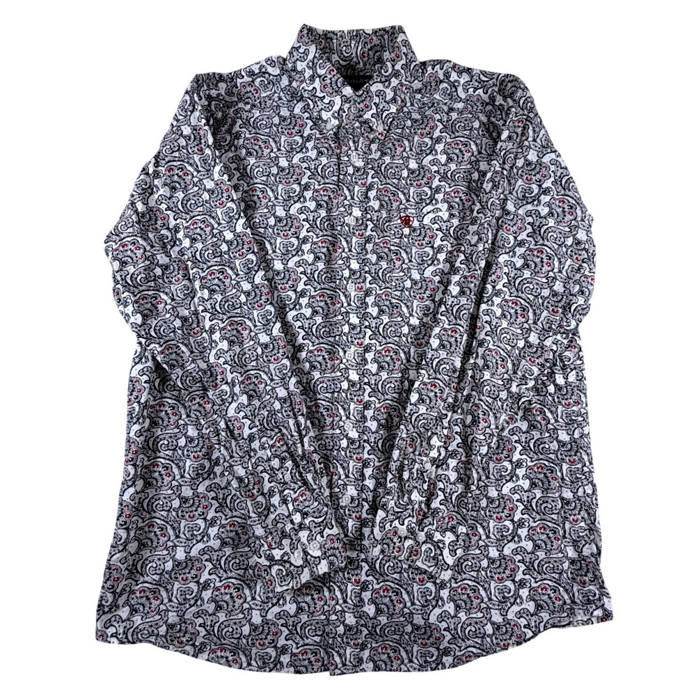 Ariat Mens Long Sleeve Paisley Button Down Western Shirt‎ White Black Red Large